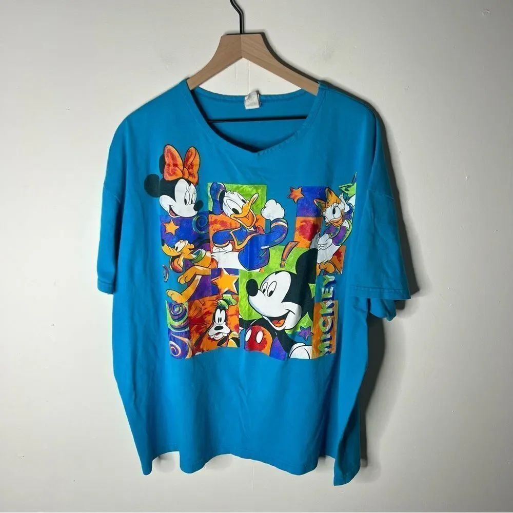Vintage Disney Mickey and Friends Vibrant Blue Adult T-Shirt size 2X